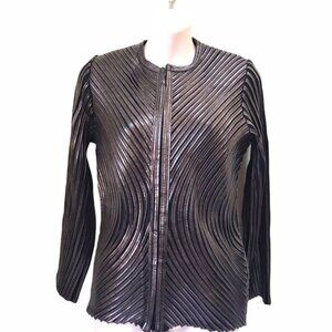 Obstinee NEW Leather Stretch Mesh Vegan Zip Jacket Blazer Top Metallic Zipper 10
